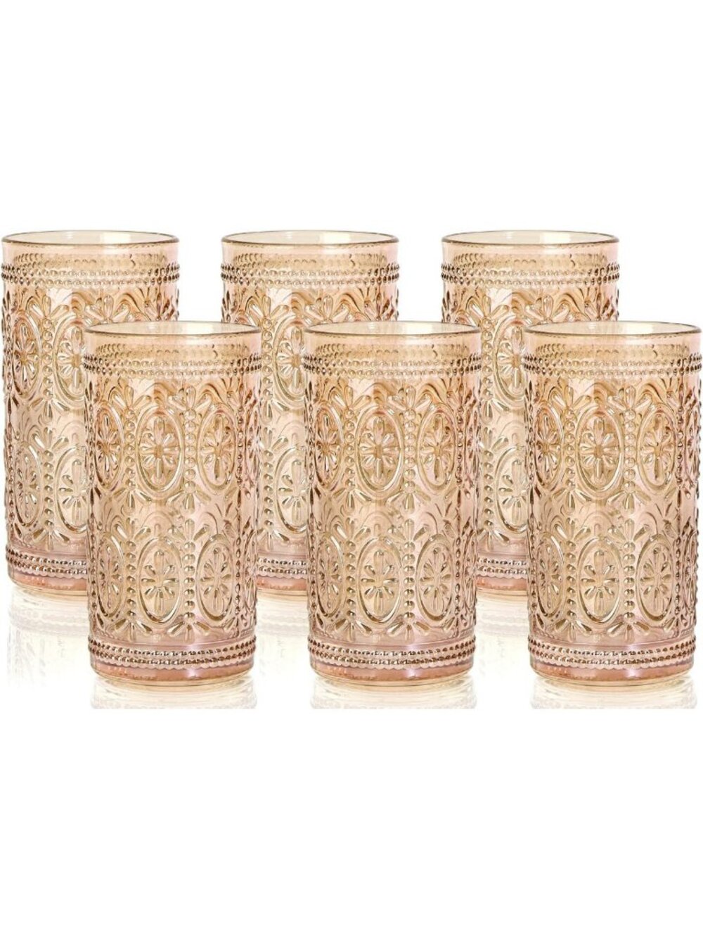 Vintage Amber Highball Glasses Set, 12oz Drinking Glasses, Retro Glassware